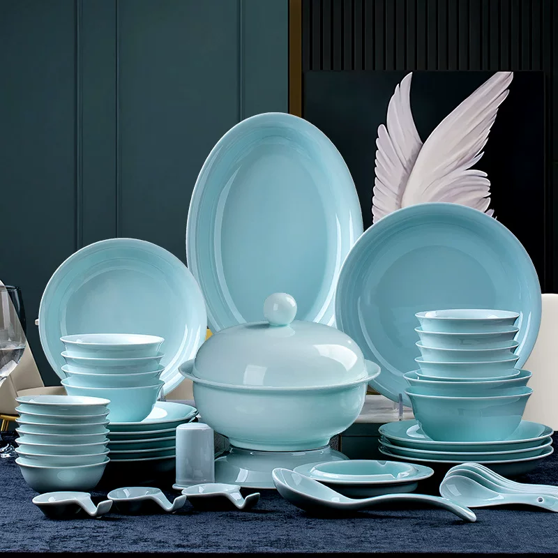 Декоративный набор посуды Jingdezhen, посуда при высоких температурах подглазурной роспи, белая фарфоровая сервировка сельдя дом, китайский стиль, подарок на новоселье