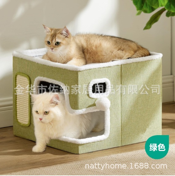Nido para gatos cálido invierno doble capa plegable casa de gatos villa general cuatro estaciones semicerrada casa doméstica doméstica doméstica nido para mascotas interiores