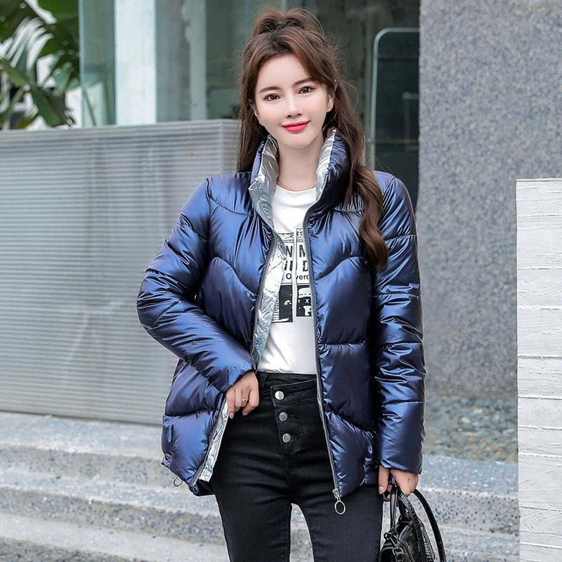 Глянцевая цветная подходящая пуховая хлопковая одежда, женская одежда 2022, новая зимняя свободная модная куртка с хлопковой подкладкой, пальто, внешняя торговля