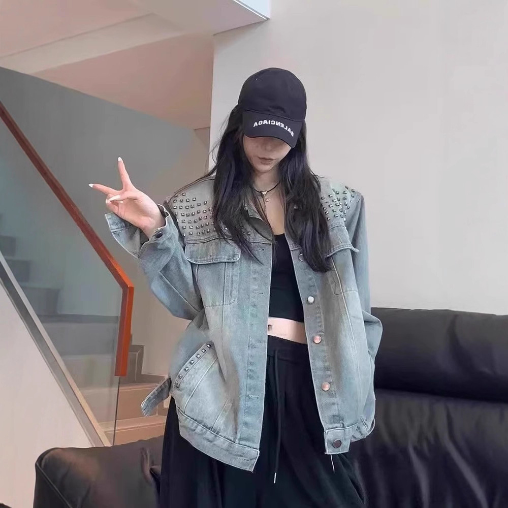Kişi və qadın üçün cins denim jaket, bol kəsim