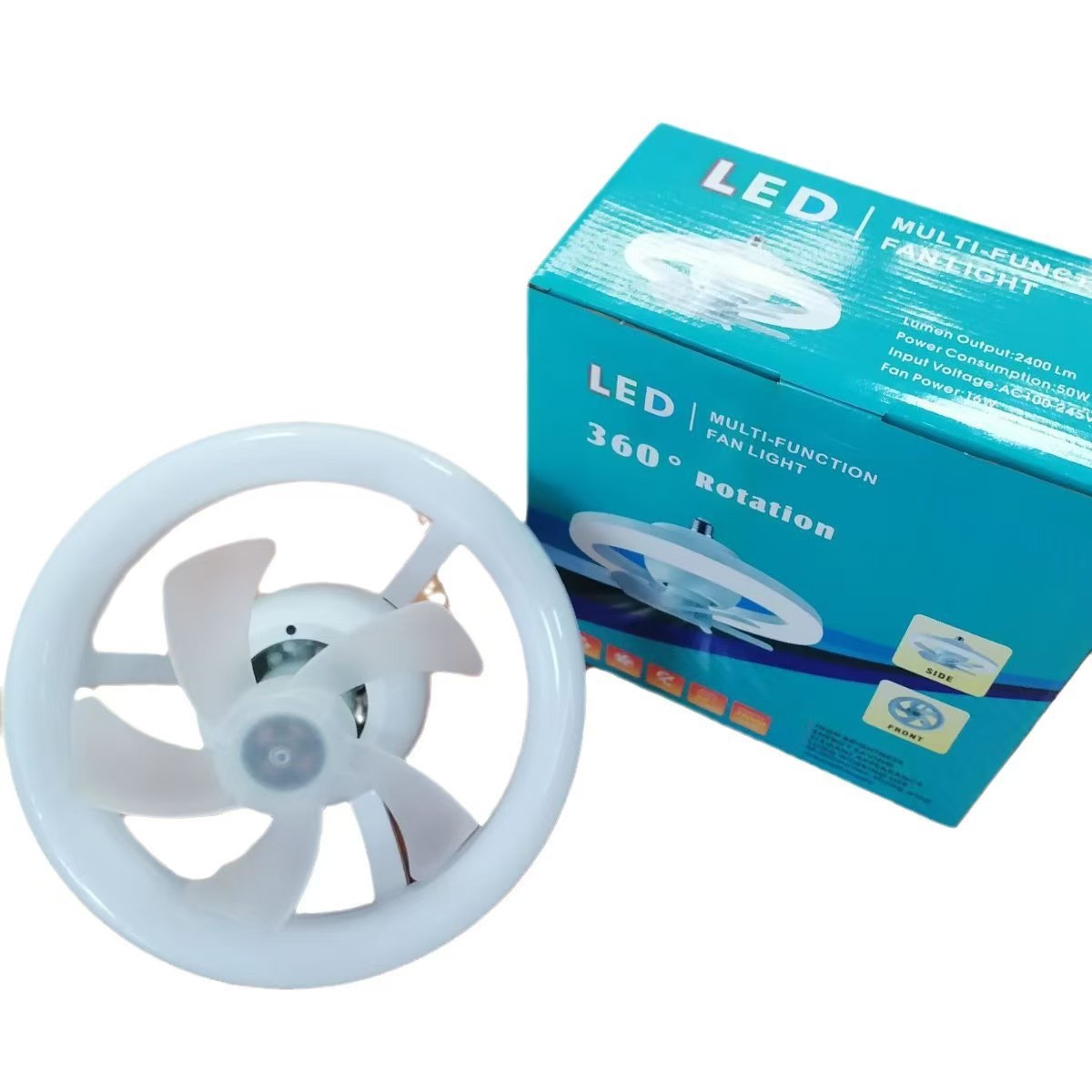 360 ° Ventilador de techo con luz oscilante para dormitorio, estudio, habitación infantil, baño, ventilador de techo con luz oscilante con montaje de tornillo E27