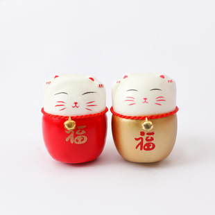 Fortune Cat Wholesale God of Wealth, держащий ведро новогоднего украшения цветов с помощью материального весеннего фестиваля Небольшое украшение оптом