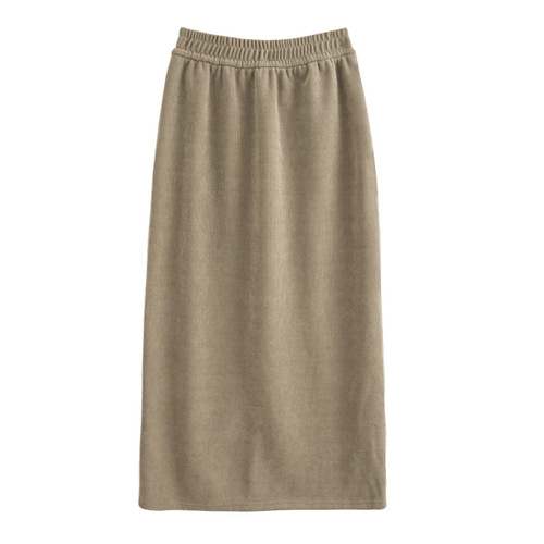 Maillard velvet thickened skirt women's new high-waisted slim straight-leg petite slit a-line mid-length skirt