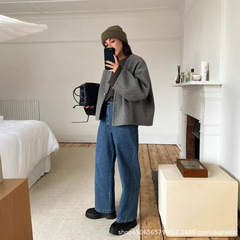 Amazonクロスボーダーヨーロッパとアメリカの服2024秋冬新作ファッショナブルなショートVネックウールカーディガンシングルボタンジャケット
