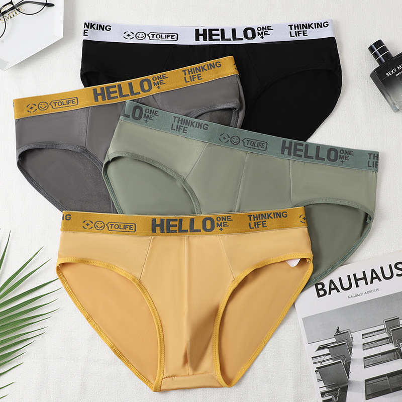 Cross-Border Popular Fashion Solid Color Men's Briefs, Energetic Belt, Comfortable Boxer Briefs, Soft and Breathable Four-Legged Shorts