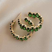 银针复古水钻C形几何耳圈欧美时尚气质轻奢高级感ins网红耳环女