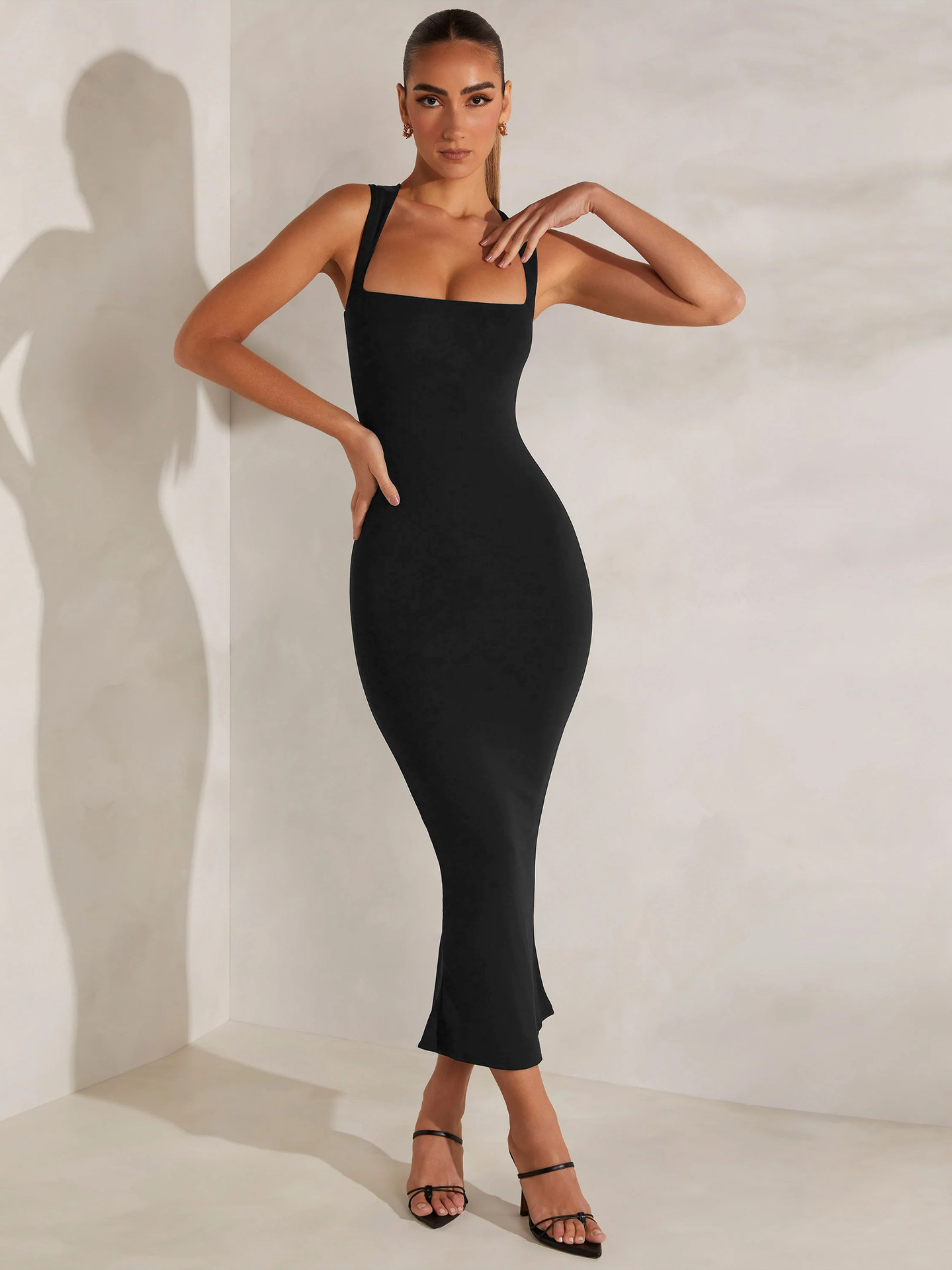 Women's Sheath Dress Strap Dress Elegant Classic Style Square Neck Sleeveless Solid Color Maxi Long Dress Daily display picture 19