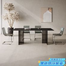 黑色亚克力岩板餐桌悬浮透明腿餐厅中岛台家用饭桌小户型长方形