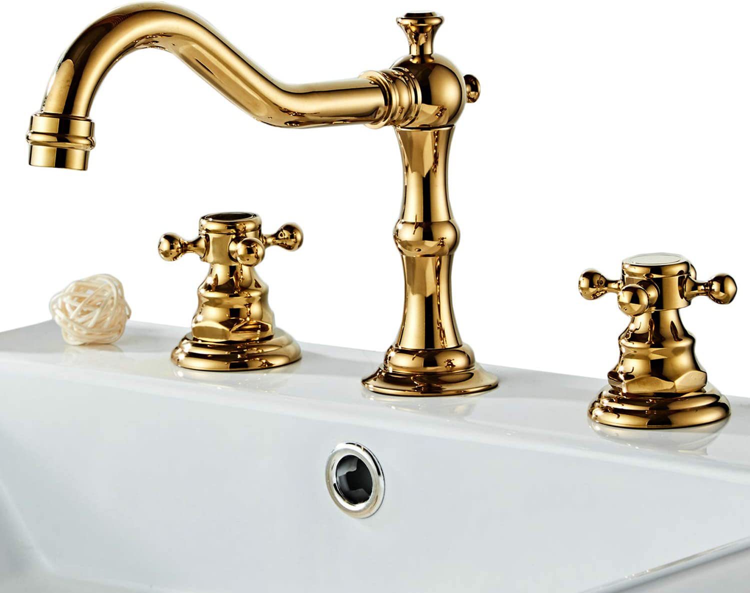 Copper antique bathroom sink bathtub three-piece set, faucet, plum blossom handwheel, three-hole washbasin, ceramic basin, black faucet details Picture