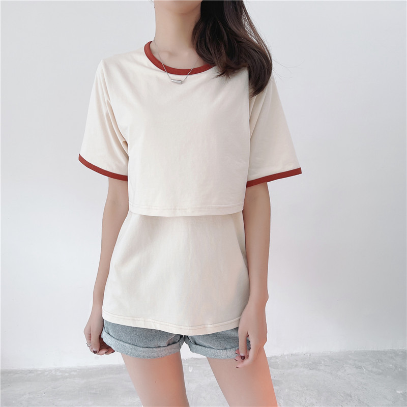 95 % Baumwolle, Umstands-Mutter-Still-T-Shirts, Stillen, Schwangerschaft, Rundhalsausschnitt, kurze Ärmel, Out Wear Still-T-Shirt – Detail 18