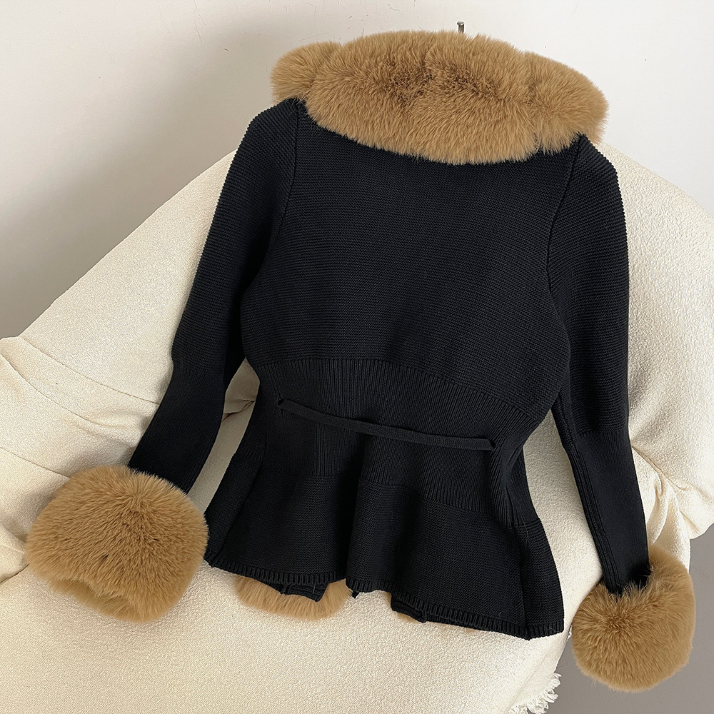 Vêtements pour femmes vente chaude automne et hiver nouveau pull tricoté pour femme fourrure de renard patte de boutonnage poignets pull tricoté amovible_voghion.com