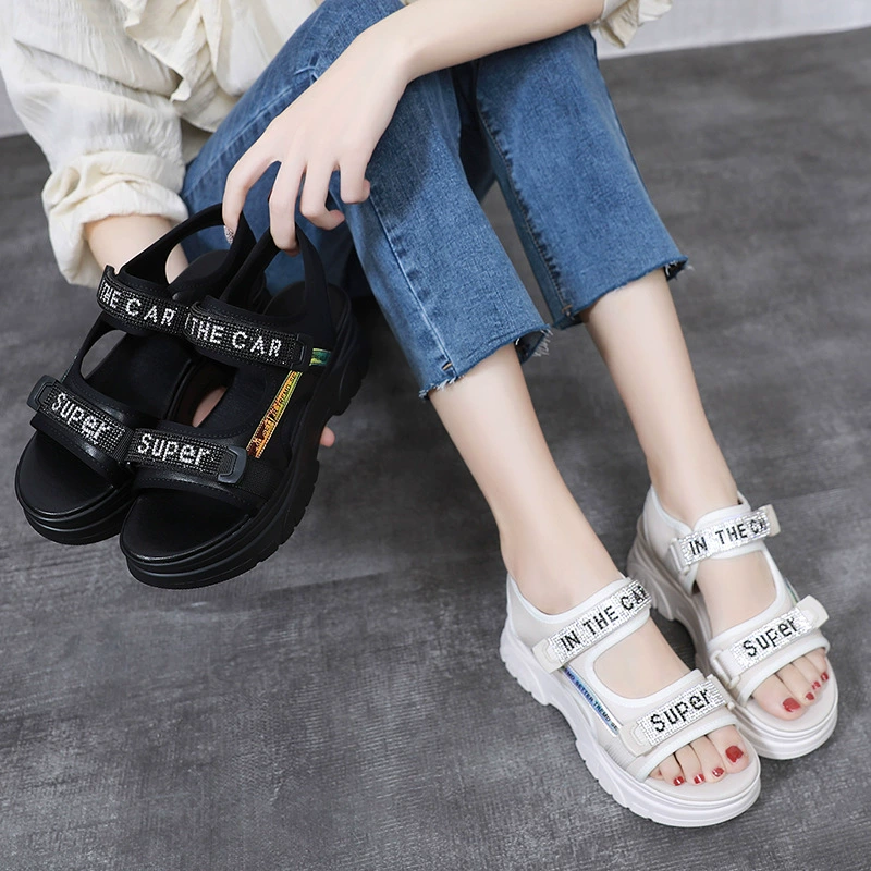 Summer high sandals, beach footwear for leisure with velcro, shoes platform, 2021 collection, genuine leather, soft sole