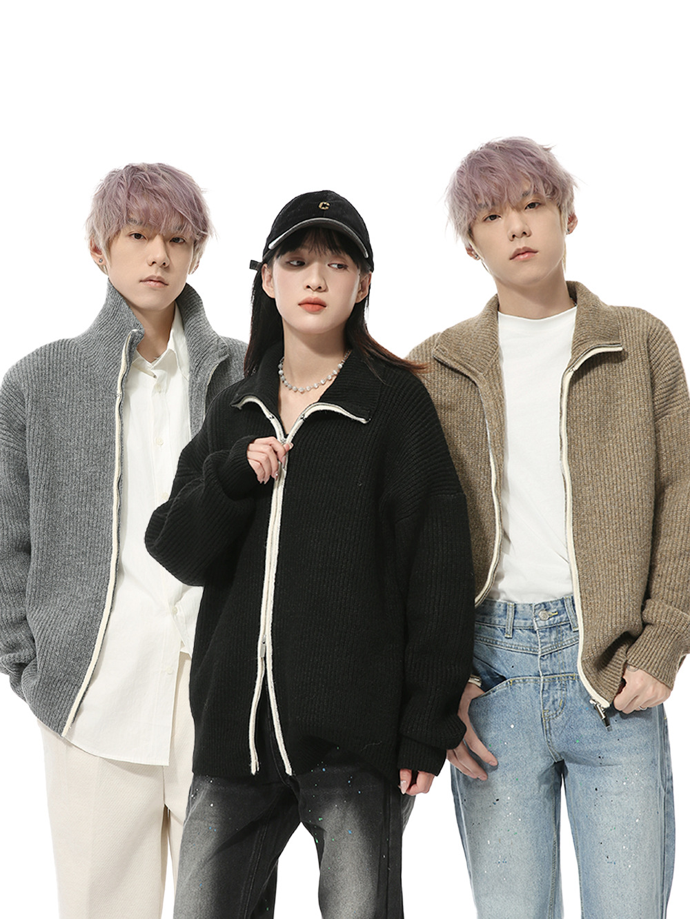 MTLCLOTHES Hombres| Nuevos productos de invierno coreanos minimalistas de color sólido con cremallera cardigan chaqueta casual