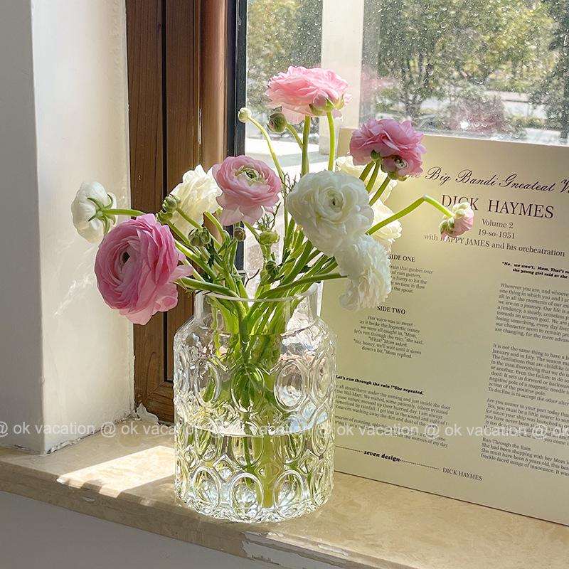 復古泡泡玻璃花瓶ins風鮮花插花器水培養花家居軟裝裝飾擺件批發