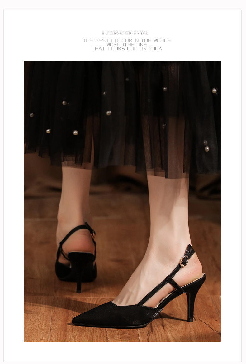 7755C Satin Front Closure Back Open Strap Sandals Thin Heel High Heels Professional Shoes Commuting Elegant Versatile_voghion.com