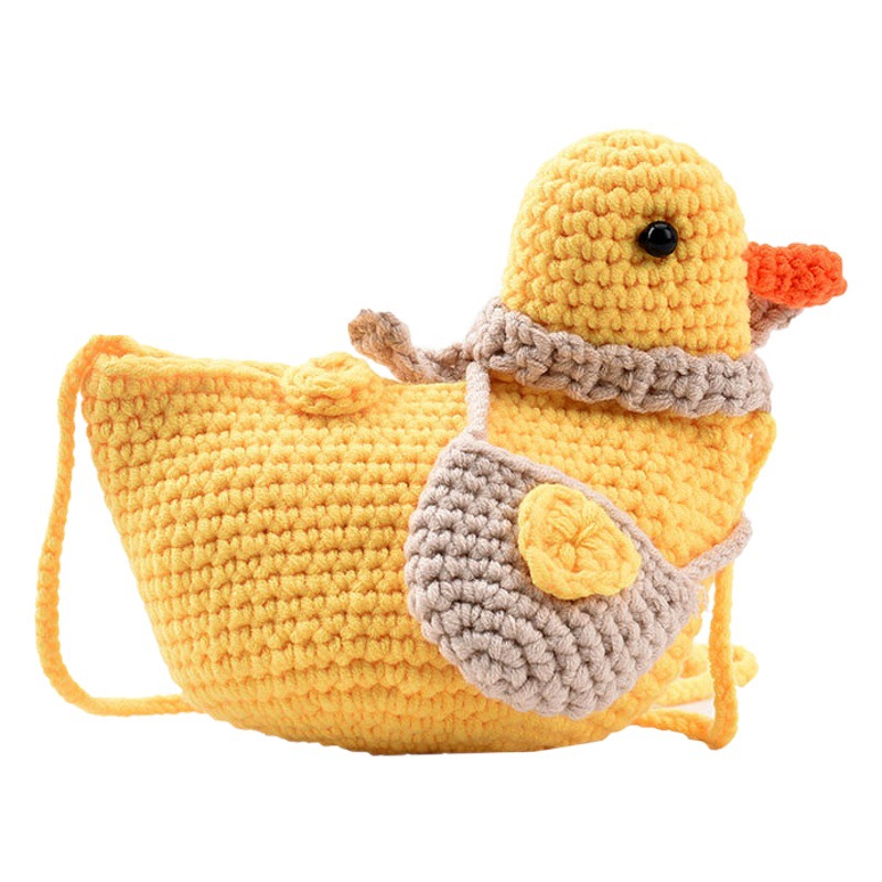 Lindo pato de lana de dibujos animados de punto bolsa de hombro bolsa de mensajero de las mujeres de estilo occidental Otoño e Invierno nuevos niños bolsa de teléfono móvil de moda
