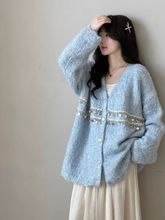 女装春针织衫女大码毛衣开衫外套慵懒风时尚设计新款秋冬季感亮片