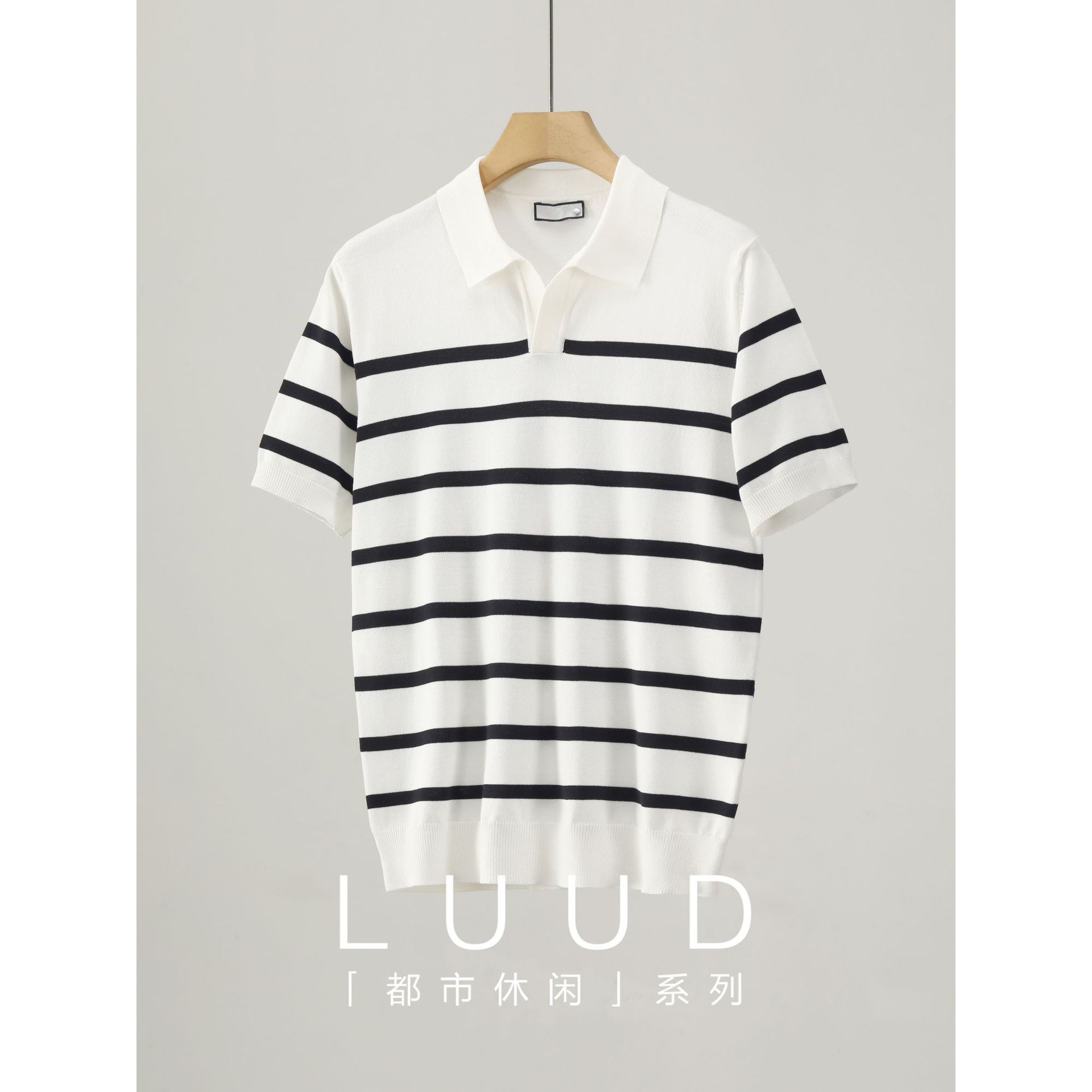 Polo camiseta de punto camiseta de manga corta camiseta de hombre cuello en V gaviota cuello rayas viejas líneas de viento de verano fábrica transfronteriza mayorista