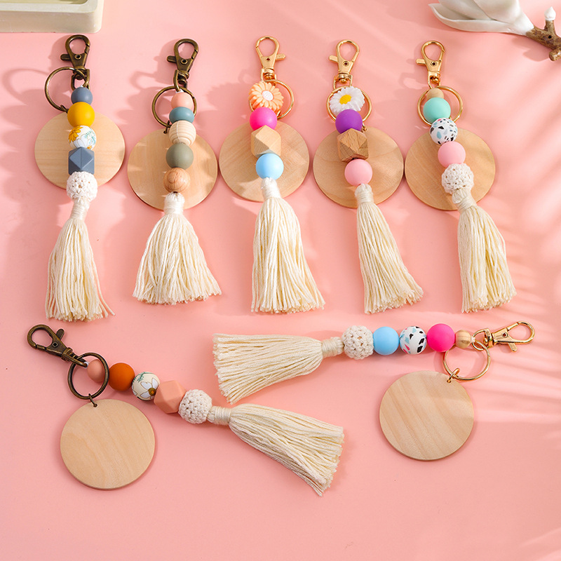 30g Weight Keychain Classification 1 Piece Quantity Holiday, Daily Occasion Wood, Silica Gel Material Flower Pattern All Seasons Season Vacation, Classic Style Style 1 Piece Vacation Classic Style Flower Wood Silica Gel Keychain 4
