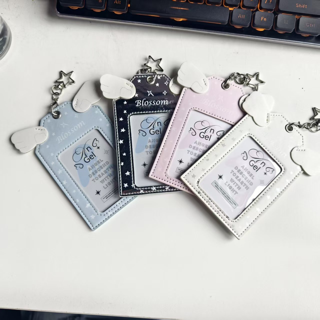 Wholesale Supply of Ins-Style Girly Cartoon Angel Wings Card Holder Keychain Pendant Creative Small Card Accessory Gift