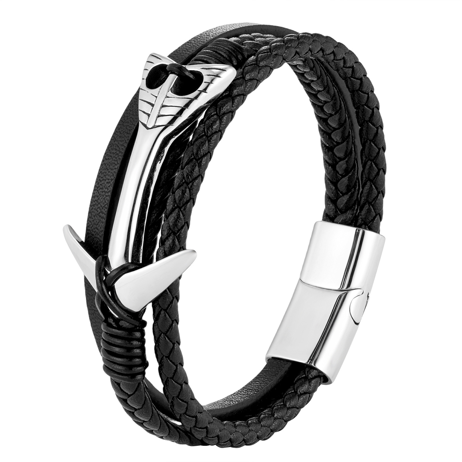 30g Weight Bangle Classification Pu Leather Chain Material Retro 316L Stainless Steel Pu Leather Arrow Men Cord & Leather Bracelets