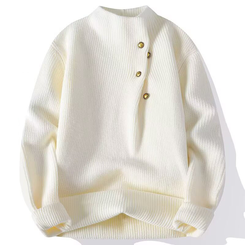 Explosiones transfronterizas de tamaño europeo diseño de botón de tamaño grande irregular jersey suéter hombre cuello alto otoño invierno fábrica al por mayor