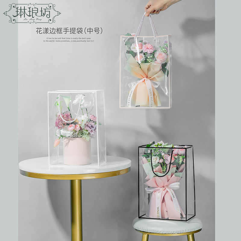 Huayang bolso colorido frontera ins fresco ramo regalo mano llevar bolsa transparente ver a través de plástico 10 unids