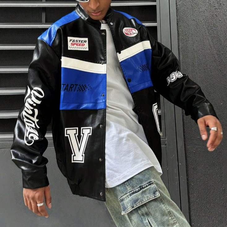 Autumn Winter Foreign Trade Cross-border European And American Clothing PU Leather Loose Coat Men's Street Racing Jacket_mkmklike.com