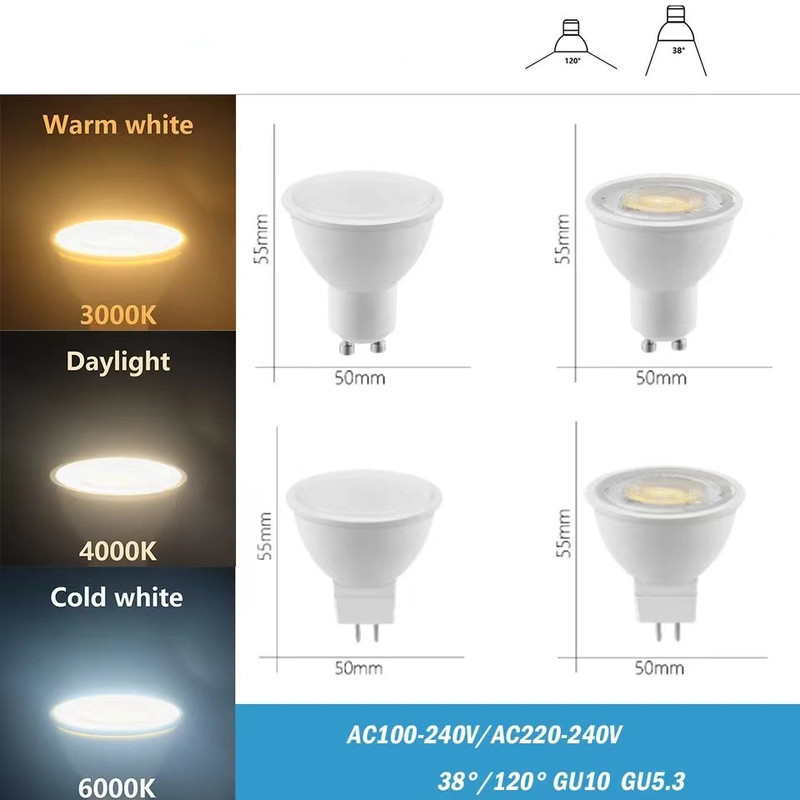 Cross-Border Led Lamp Cup Gu10 Plastic-Coated Aluminum Mr16 220V Bulb 6W Light Source Skugu5.3 Lamp Bead Led Spotlight