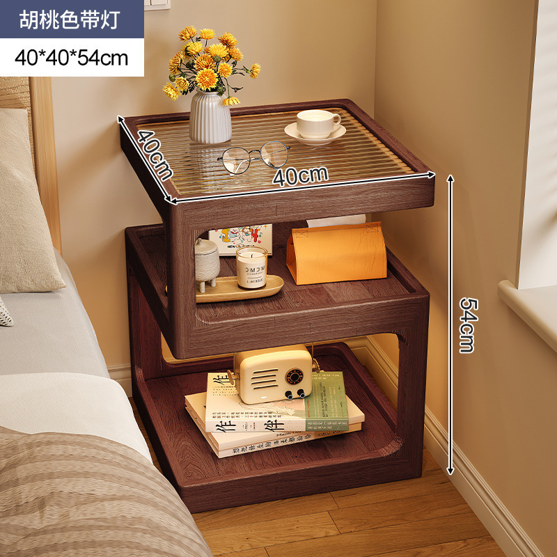 Mesita de noche de madera maciza con lámpara, estante de cabecera, apartamento pequeño moderno y simple, armario de almacenamiento de cabecera muy estrecho creativo