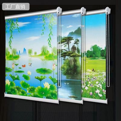 Rolling curtain Curtains Punch holes shading sunshade kitchen bedroom a living room Office TOILET Shower Room Lifting