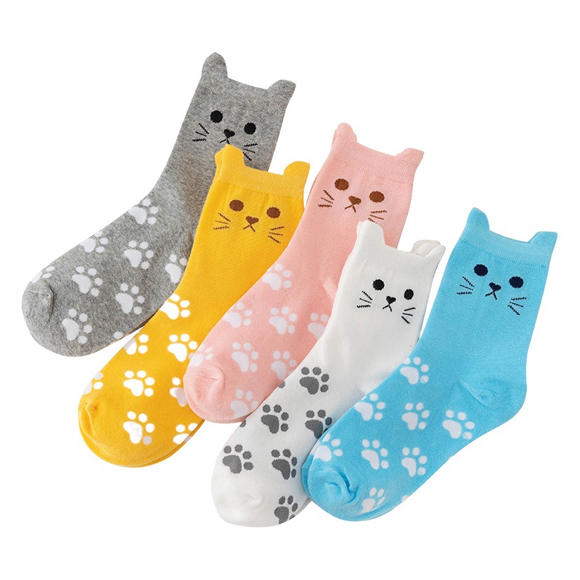 Lindo gato a rayas calcetines de mujer Otoño e Invierno calcetines de mujer cálidos de mujer una variedad de calcetines opcionales a rayas de media pantorrilla