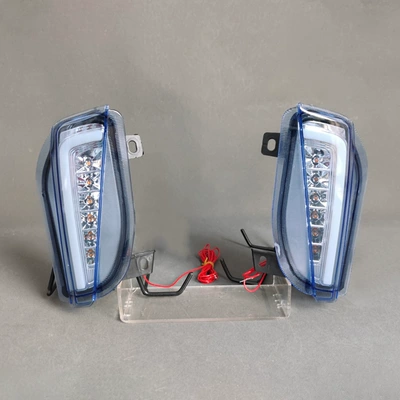 Suitable for 11-13 Models of Toyota Prius Front Fog Lights Modified to Led Daytime Running Lights Prius Drl Dedicated Front Bumper Lights (Gündüz işıqları) - silver-bowl-assembly-led-bi-color-daytime-running-lights-blue-mask-priced-per-pair