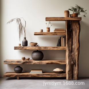 Old Elm Ancient Rack Household Wall Storage Shelf Multi-layer Tea Set Decoration Display Rack Decorative Antique Entrance Cabinet
