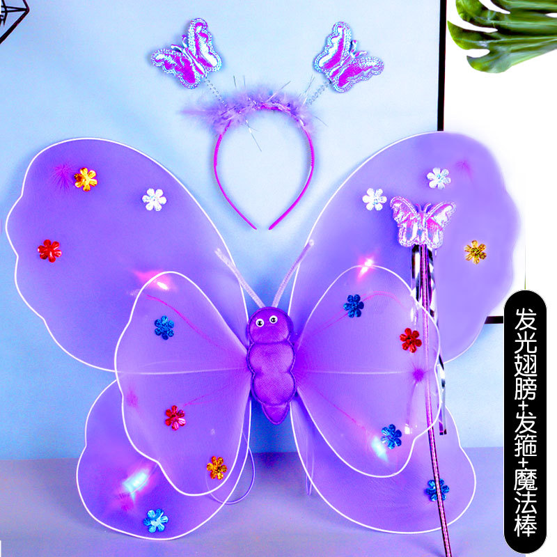 Set de Alas de Mariposa Luminosas Set de 3 Piezas de Poliéster, Luminoso para Día del Niño y Cosplay