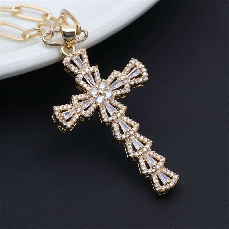 Fashion Cross Letter Square Copper Necklace Inlay Zircon Copper Necklaces