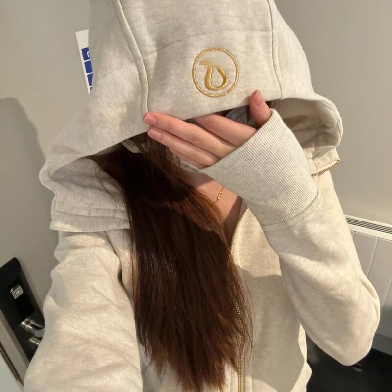 Lulu-Style Embroidered Scuba Slim-Fit Sweatshirt for Women, Hooded Thin Fleece Top, Slimming Yoga Jacket for Women