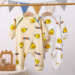 Baby one-piece pajamas spring and autumn pure cotton long-sleeved children's autumn and winter romper one-piece sleeping bag autumn homewear for women
