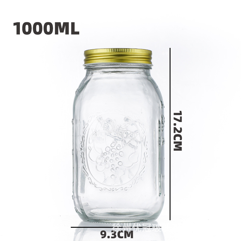 Tarro de albañil de vidrio transparente tarro sellado de la tarro de la ensalada de verduras nueces productos secos de embalaje de almacenamiento de vidrio al por mayor