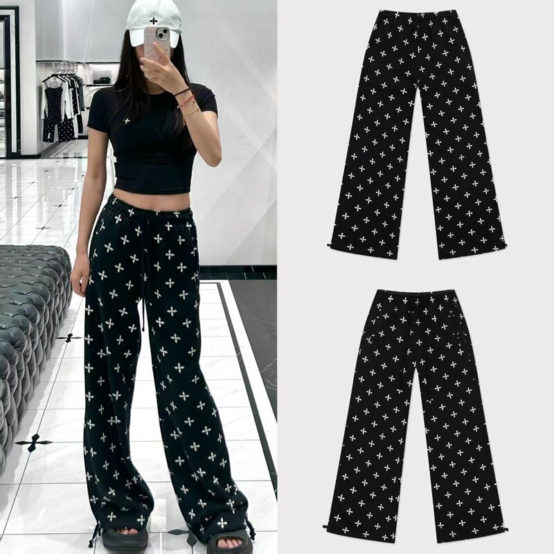 [in Stock] Sk Black Garden Wide-Leg Sweatpants Loose Cross-Pattern Casual Cargo Pants Naza Same Style