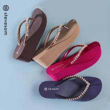 6CM人字拖女外穿2025新款高跟水钻时尚防滑沙滩夹脚增高拖鞋坡跟