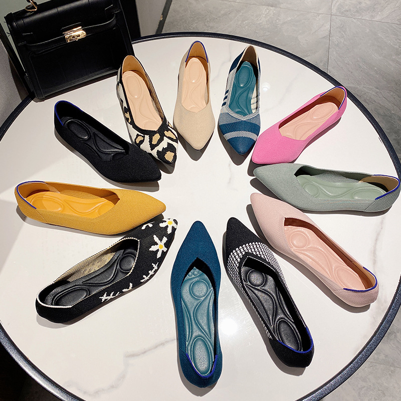 2023 New Knitted Princess Same Style Single Shoes Egg Roll Shoes Bean Shoes Women's Knitted Shoes Foreign Trade Cross-border Flying Weaving Women's Shoes