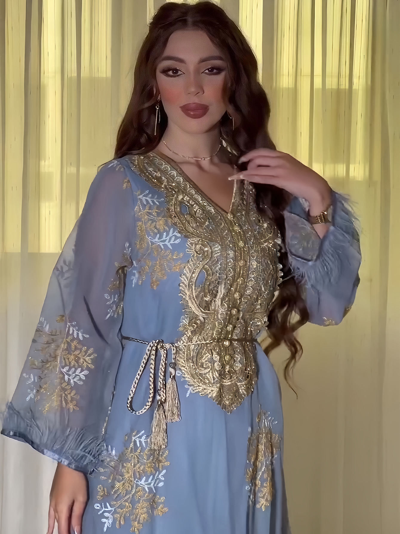 Damenbekleidung Bestickte muslimische Roben Arabische Kleidung Kleider_voghion.com