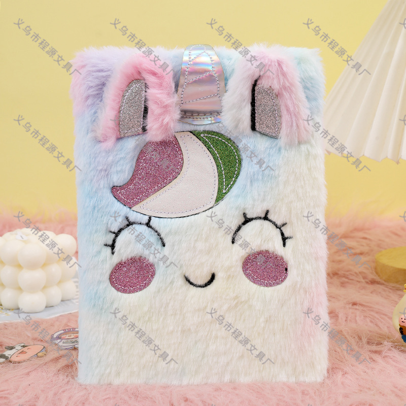 Lindo unicornio cuaderno de peluche de regalo transfronterizo cuaderno de felpa A5 cuaderno de descompresión cuaderno de regalo de mano al por mayor