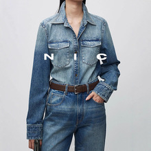 ROW风小众极简秀场复古外套显瘦意式重工水洗修身做旧牛仔衬衫女