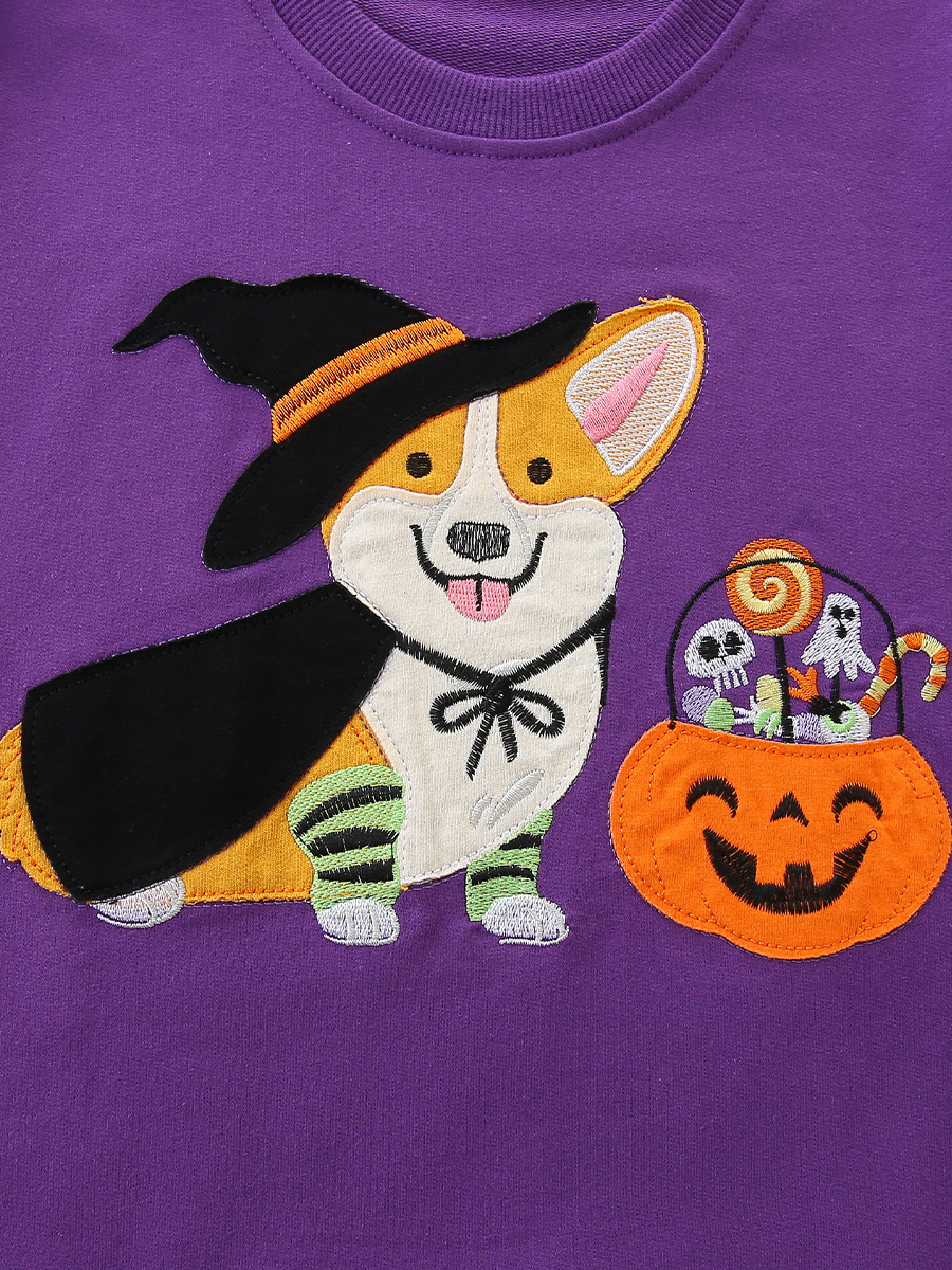 26 nuevos estilos de sudaderas para niñas, estilo europeo y americano, con parches de dibujos animados de Halloween, suéteres de manga larga para niños, venta al por mayor de una sola pieza.