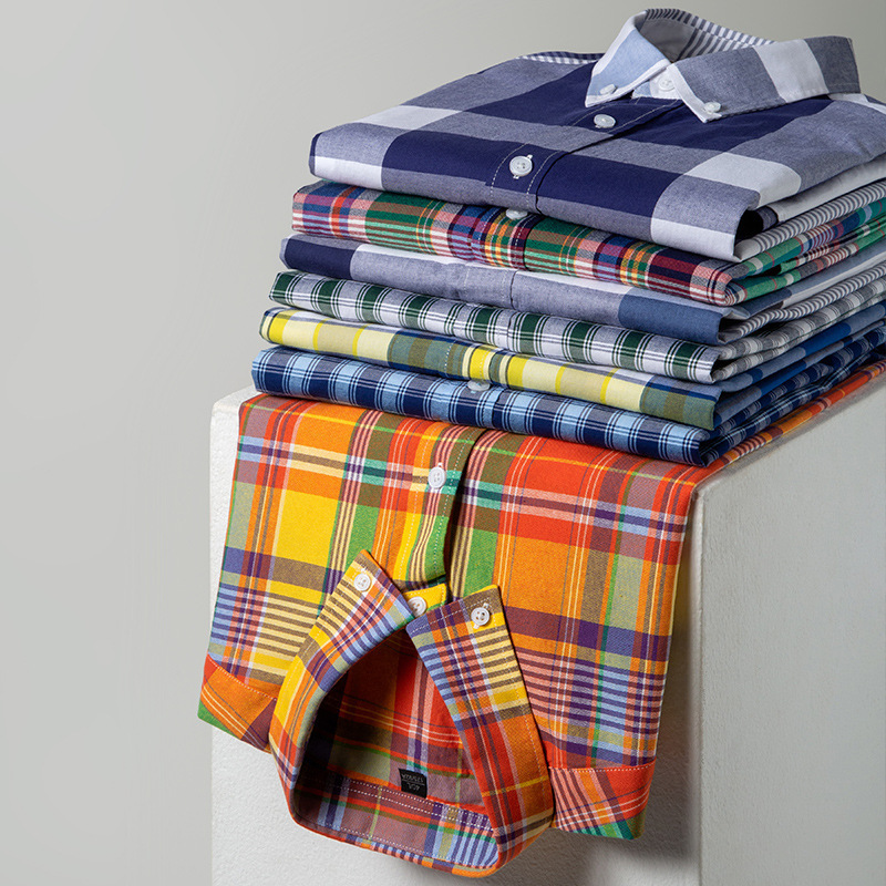 2025 New Style All-Cotton Oxford Fabric Business Casual Style Plaid Multi-Color Spring and Autumn Men's Shirt Customization