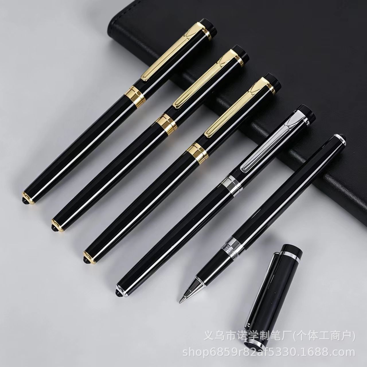Business office black signature pen, heavy-duty metal ballpoint pen with engraved logo, hotel promotional gift pen