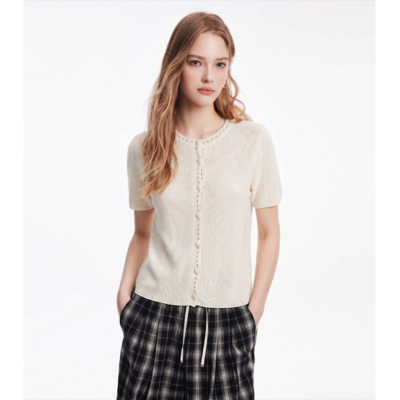 【Translation*Order】2026 Summer Fashion Women's Clothing Elegant Hollow-Out Design Short-Sleeve Knitted Cardigan Top 【Translation*Order】2026 Summer Fashion Women's Clothing Elegant Hollow-Out Design Short-Sleeve Knitted Cardigan Top