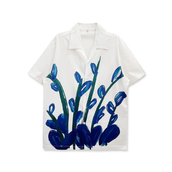 Cross-border European-style Fashion Brand Niche European-American Unique Short-sleeved Printed Shirt Men's Beach Loose Casual Couples Shirt Women